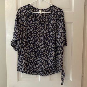 Navy leopard women’s adjustable tie blouse.